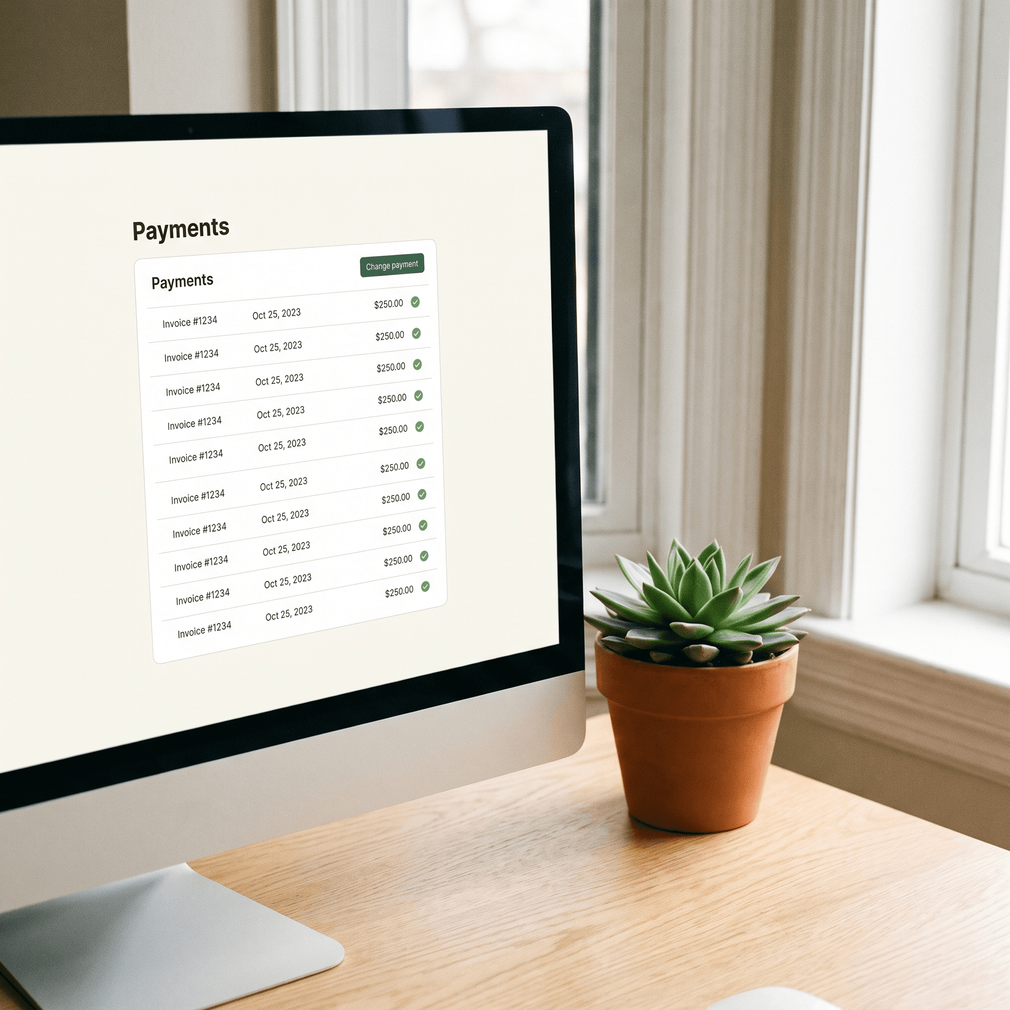 Payments monitor on a desk